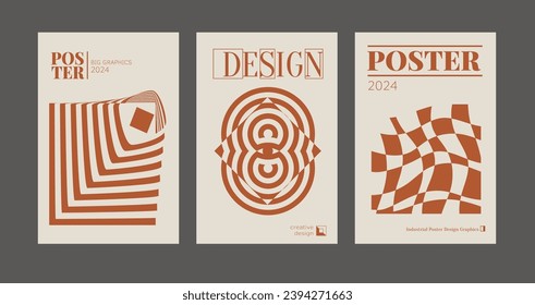 Contemporary futuristic posters. A set of modern covers with a minimalistic silhouette, graphic elements, basic drawings, geometric shapes. Conceptual business design in retro style. Brutalism print