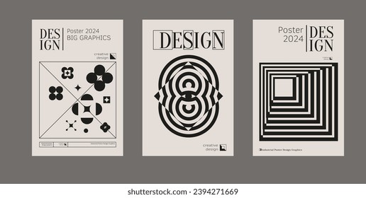 Contemporary futuristic posters. A set of modern covers with a minimalistic silhouette, graphic elements, basic drawings, geometric shapes. Conceptual business design in retro style. Brutalism print