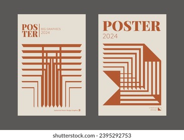 Contemporary futuristic posters. A set of modern covers with a minimalistic silhouette, graphic elements, basic drawings, geometric shapes. Conceptual business design in retro style. Brutalism print