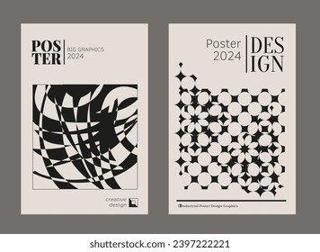 Contemporary futuristic posters. A set of modern covers with a minimalistic silhouette, graphic elements, basic drawings, geometric shapes. Conceptual business design in retro style. Brutalism print