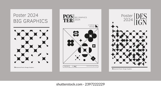 Contemporary futuristic posters. A set of modern covers with a minimalistic silhouette, graphic elements, basic drawings, geometric shapes. Conceptual business design in retro style. Brutalism print