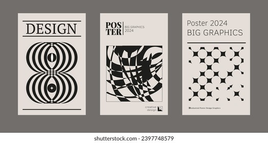 Contemporary futuristic posters. A set of modern covers with a minimalistic silhouette, graphic elements, basic drawings, geometric shapes. Conceptual business design in retro style. Brutalism print