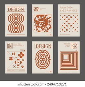 Contemporary futuristic posters. A set of modern covers with a minimalistic silhouette, graphic elements, basic drawings, geometric shapes. Conceptual business design in retro style. Brutalism print