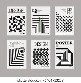 Contemporary futuristic posters. A set of modern covers with a minimalistic silhouette, graphic elements, basic drawings, geometric shapes. Conceptual business design in retro style. Brutalism print