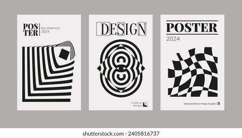 Contemporary futuristic posters. A set of modern covers with a minimalistic silhouette, graphic elements, basic drawings, geometric shapes. Conceptual business design in retro style. Brutalism print