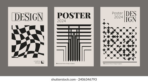 Contemporary futuristic posters. A set of modern covers with a minimalistic silhouette, graphic elements, basic drawings, geometric shapes. Conceptual business design in retro style. Brutalism print