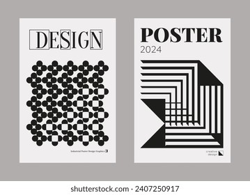 Contemporary futuristic posters. A set of modern covers with a minimalistic silhouette, graphic elements, basic drawings, geometric shapes. Conceptual business design in retro style. Brutalism print