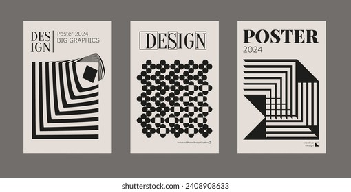 Contemporary futuristic posters. A set of modern covers with a minimalistic silhouette, graphic elements, basic drawings, geometric shapes. Conceptual business design in retro style. Brutalism print