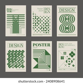 Contemporary futuristic posters. A set of modern covers with a minimalistic silhouette, graphic elements, basic drawings, geometric shapes. Conceptual business design in retro style. Brutalism print