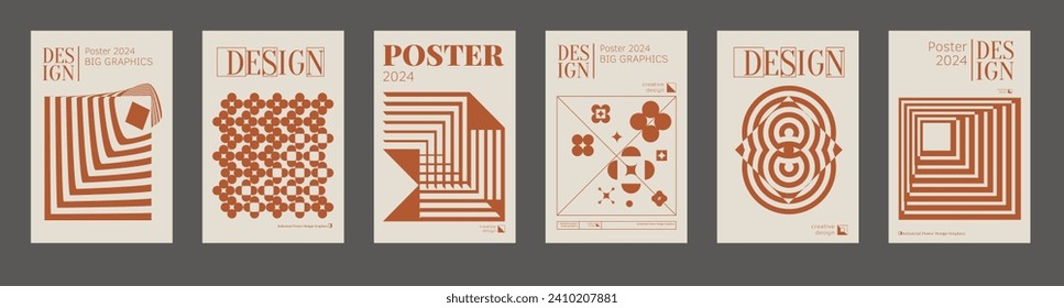 Contemporary futuristic posters. A set of modern covers with a minimalistic silhouette, graphic elements, basic drawings, geometric shapes. Conceptual business design in retro style. Brutalism print