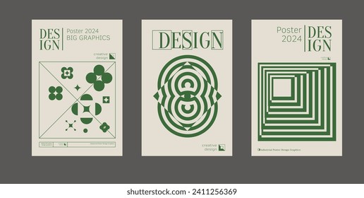 Contemporary futuristic posters. A set of modern covers with a minimalistic silhouette, graphic elements, basic drawings, geometric shapes. Conceptual business design in retro style. Brutalism print