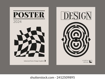 Contemporary futuristic posters. A set of modern covers with a minimalistic silhouette, graphic elements, basic drawings, geometric shapes. Conceptual business design in retro style. Brutalism print