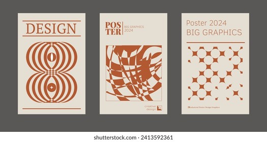 Contemporary futuristic posters. A set of modern covers with a minimalistic silhouette, graphic elements, basic drawings, geometric shapes. Conceptual business design in retro style. Brutalism print