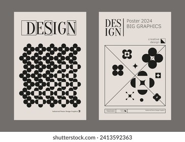 Contemporary futuristic posters. A set of modern covers with a minimalistic silhouette, graphic elements, basic drawings, geometric shapes. Conceptual business design in retro style. Brutalism print