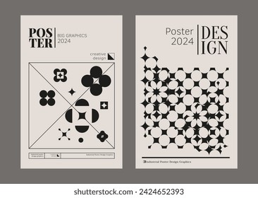 Carteles futuristas contemporáneos. Un conjunto de cubiertas modernas con una silueta minimalista, elementos gráficos, dibujos básicos, formas geométricas. Diseño conceptual de negocios en estilo retro. Estampado de brutalismo