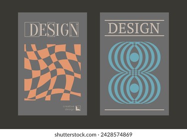 Contemporary futuristic posters. A set of modern covers with a minimalistic silhouette, graphic elements, basic drawings, geometric shapes. Conceptual business design in retro style. Brutalism print