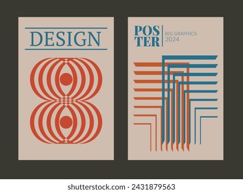 Contemporary futuristic posters. A set of modern covers with a minimalistic silhouette, graphic elements, basic drawings, geometric shapes. Conceptual business design in retro style. Brutalism print