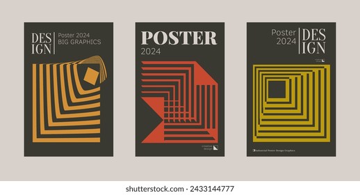 Contemporary futuristic posters. A set of modern covers with a minimalistic silhouette, graphic elements, basic drawings, geometric shapes. Conceptual business design in retro style. Brutalism print