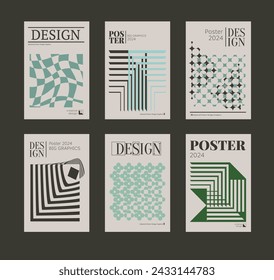 Contemporary futuristic posters. A set of modern covers with a minimalistic silhouette, graphic elements, basic drawings, geometric shapes. Conceptual business design in retro style. Brutalism print