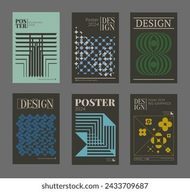 Contemporary futuristic posters. A set of modern covers with a minimalistic silhouette, graphic elements, basic drawings, geometric shapes. Conceptual business design in retro style. Brutalism print