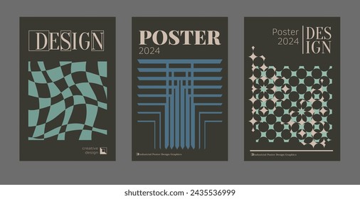 Contemporary futuristic posters. A set of modern covers with a minimalistic silhouette, graphic elements, basic drawings, geometric shapes. Conceptual business design in retro style. Brutalism print