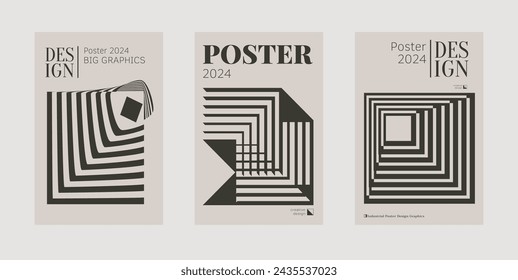 Contemporary futuristic posters. A set of modern covers with a minimalistic silhouette, graphic elements, basic drawings, geometric shapes. Conceptual business design in retro style. Brutalism print