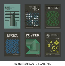 Contemporary futuristic posters. A set of modern covers with a minimalistic silhouette, graphic elements, basic drawings, geometric shapes. Conceptual business design in retro style. Brutalism print