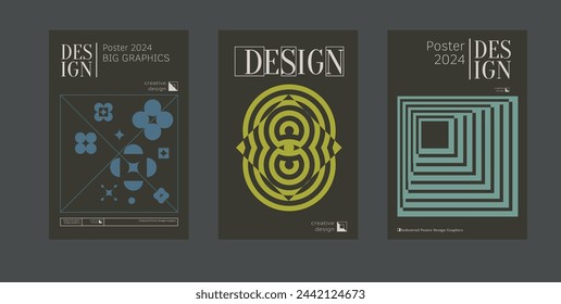 Contemporary futuristic posters. A set of modern covers with a minimalistic silhouette, graphic elements, basic drawings, geometric shapes. Conceptual business design in retro style. Brutalism print