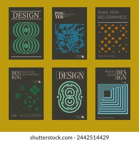 Contemporary futuristic posters. A set of modern covers with a minimalistic silhouette, graphic elements, basic drawings, geometric shapes. Conceptual business design in retro style. Brutalism print