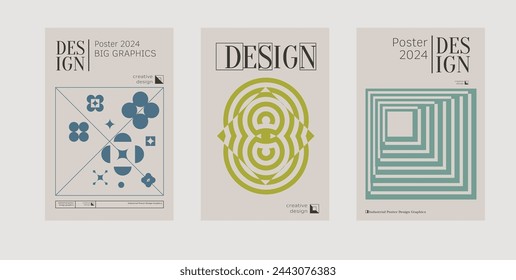 Contemporary futuristic posters. A set of modern covers with a minimalistic silhouette, graphic elements, basic drawings, geometric shapes. Conceptual business design in retro style. Brutalism print