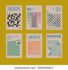 Contemporary futuristic posters. A set of modern covers with a minimalistic silhouette, graphic elements, basic drawings, geometric shapes. Conceptual business design in retro style. Brutalism print