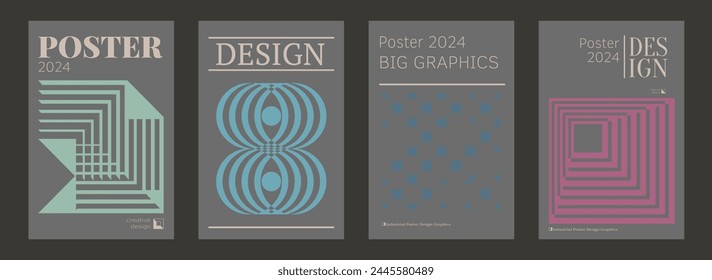 Contemporary futuristic posters. A set of modern covers with a minimalistic silhouette, graphic elements, basic drawings, geometric shapes. Conceptual business design in retro style. Brutalism print