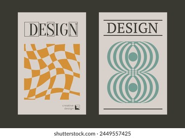 Contemporary futuristic posters. A set of modern covers with a minimalistic silhouette, graphic elements, basic drawings, geometric shapes. Conceptual business design in retro style. Brutalism print
