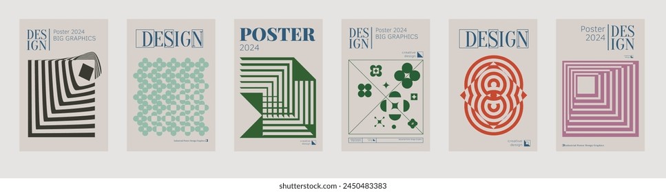 Contemporary futuristic posters. A set of modern covers with a minimalistic silhouette, graphic elements, basic drawings, geometric shapes. Conceptual business design in retro style. Brutalism print