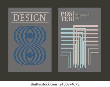 Contemporary futuristic posters. A set of modern covers with a minimalistic silhouette, graphic elements, basic drawings, geometric shapes. Conceptual business design in retro style. Brutalism print