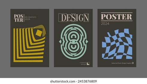 Contemporary futuristic posters. A set of modern covers with a minimalistic silhouette, graphic elements, basic drawings, geometric shapes. Conceptual business design in retro style. Brutalism print