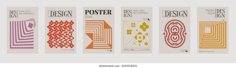 Contemporary futuristic posters. A set of modern covers with a minimalistic silhouette, graphic elements, basic drawings, geometric shapes. Conceptual business design in retro style. Brutalism print