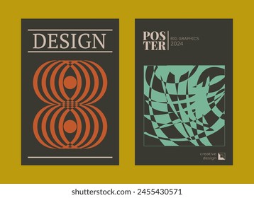 Contemporary futuristic posters. A set of modern covers with a minimalistic silhouette, graphic elements, basic drawings, geometric shapes. Conceptual business design in retro style. Brutalism print