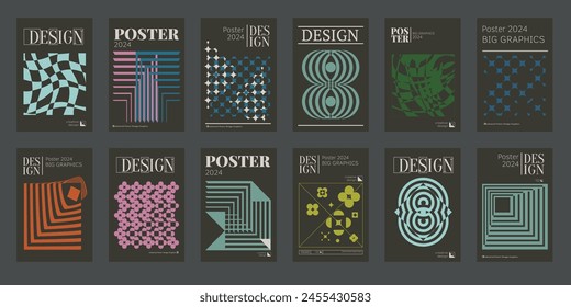 Contemporary futuristic posters. A set of modern covers with a minimalistic silhouette, graphic elements, basic drawings, geometric shapes. Conceptual business design in retro style. Brutalism print