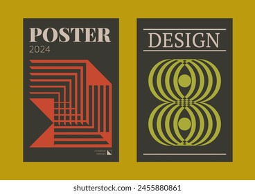 Contemporary futuristic posters. A set of modern covers with a minimalistic silhouette, graphic elements, basic drawings, geometric shapes. Conceptual business design in retro style. Brutalism print