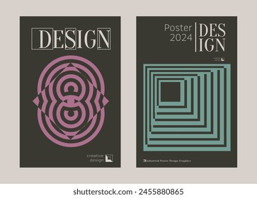Contemporary futuristic posters. A set of modern covers with a minimalistic silhouette, graphic elements, basic drawings, geometric shapes. Conceptual business design in retro style. Brutalism print