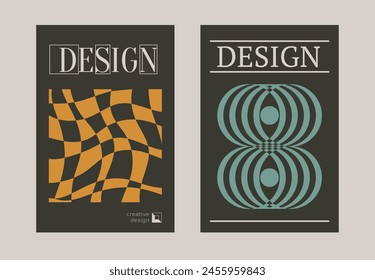 Contemporary futuristic posters. A set of modern covers with a minimalistic silhouette, graphic elements, basic drawings, geometric shapes. Conceptual business design in retro style. Brutalism print