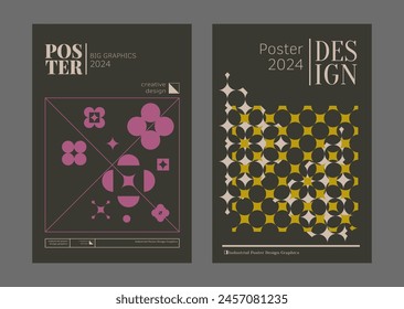 Contemporary futuristic posters. A set of modern covers with a minimalistic silhouette, graphic elements, basic drawings, geometric shapes. Conceptual business design in retro style. Brutalism print
