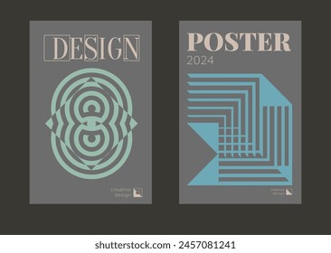 Contemporary futuristic posters. A set of modern covers with a minimalistic silhouette, graphic elements, basic drawings, geometric shapes. Conceptual business design in retro style. Brutalism print