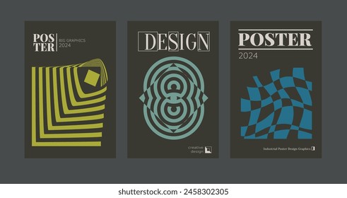 Contemporary futuristic posters. A set of modern covers with a minimalistic silhouette, graphic elements, basic drawings, geometric shapes. Conceptual business design in retro style. Brutalism print