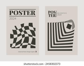 Contemporary futuristic posters. A set of modern covers with a minimalistic silhouette, graphic elements, basic drawings, geometric shapes. Conceptual business design in retro style. Brutalism print