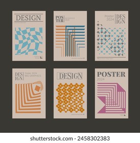 Contemporary futuristic posters. A set of modern covers with a minimalistic silhouette, graphic elements, basic drawings, geometric shapes. Conceptual business design in retro style. Brutalism print