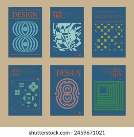 Contemporary futuristic posters. A set of modern covers with a minimalistic silhouette, graphic elements, basic drawings, geometric shapes. Conceptual business design in retro style. Brutalism print