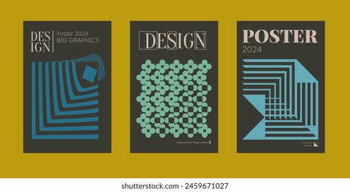 Contemporary futuristic posters. A set of modern covers with a minimalistic silhouette, graphic elements, basic drawings, geometric shapes. Conceptual business design in retro style. Brutalism print