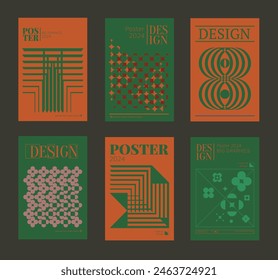 Contemporary futuristic posters. A set of modern covers with a minimalistic silhouette, graphic elements, basic drawings, geometric shapes. Conceptual business design in retro style. Brutalism print